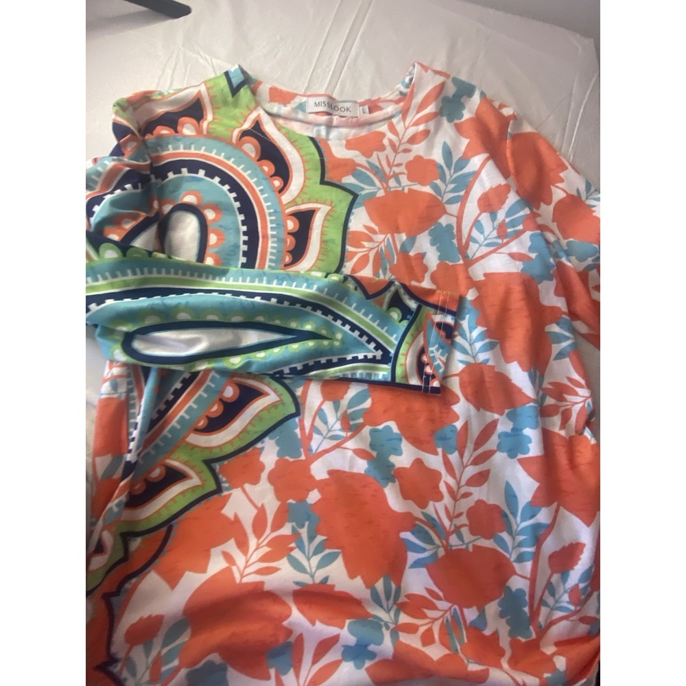 Women's MISSLOOK Bright Pattern Long Sleeve Knit Shirt-Size L-Beautiful‎